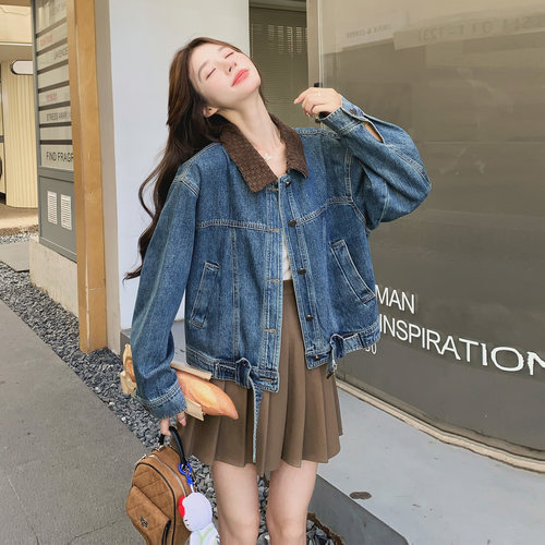 美式复古牛仔短外套女小个子