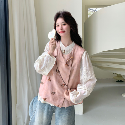 新中式马甲套装女春季盘扣刺绣