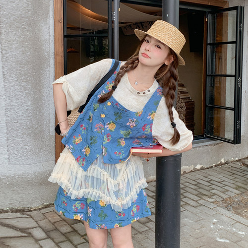 夏季度假风刺绣网纱三件套女