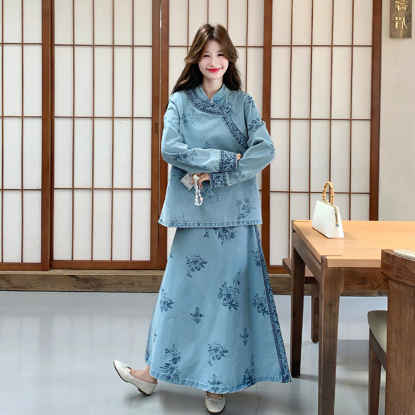 牛仔套装女秋季外套半裙两件套
