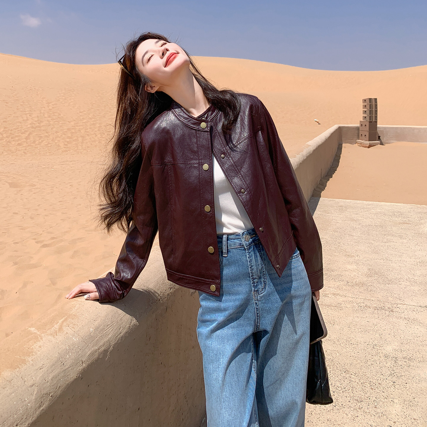 红棕色复古高级感皮衣外套女短款2026春季小个子洋气时髦PU皮夹克