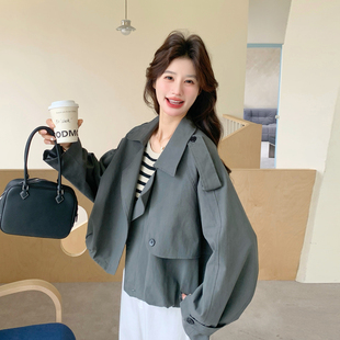 灰色韩系小个子时尚风衣外套女2026春季新款流行爆款百搭减龄上衣