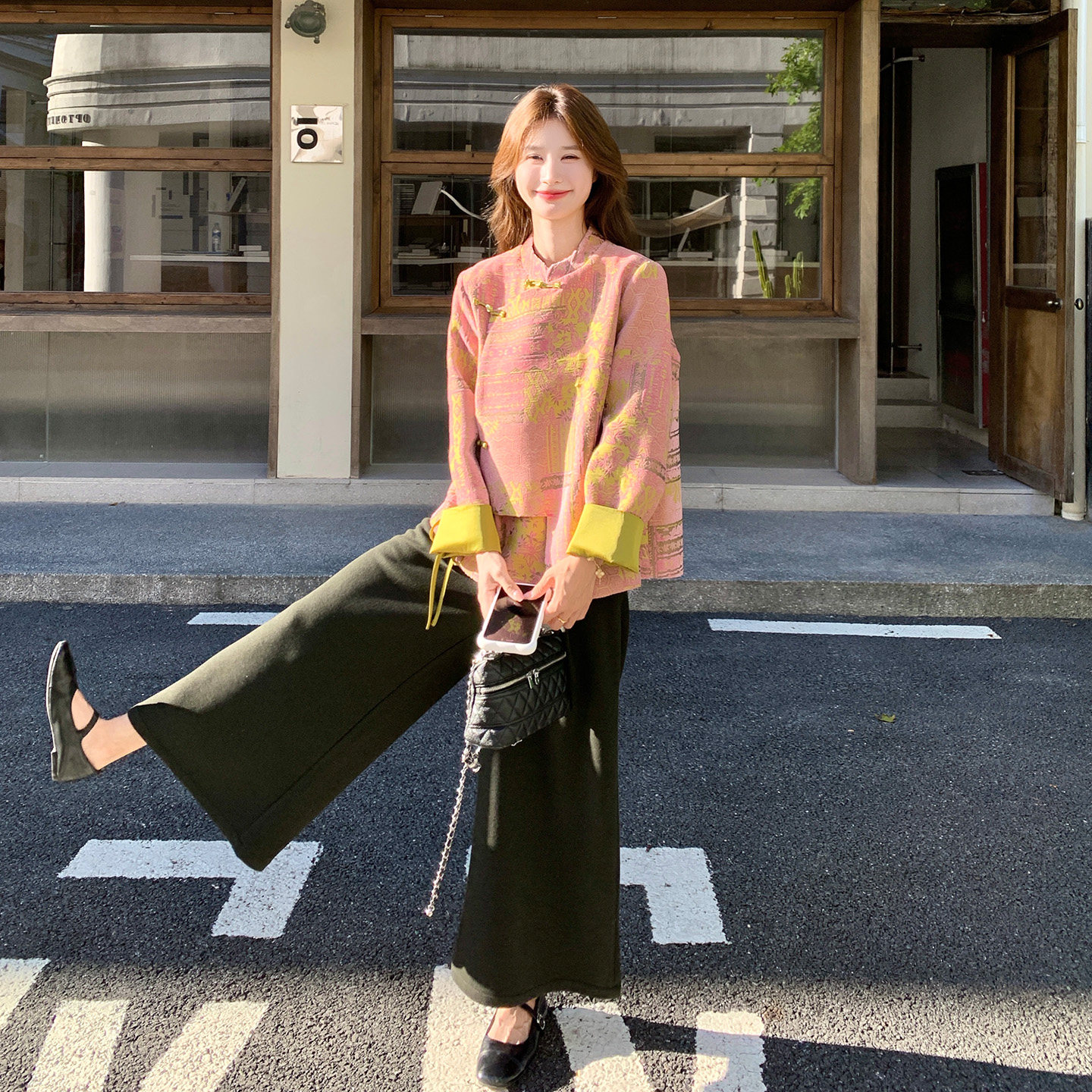 秋季新中式盘扣提花女款套装