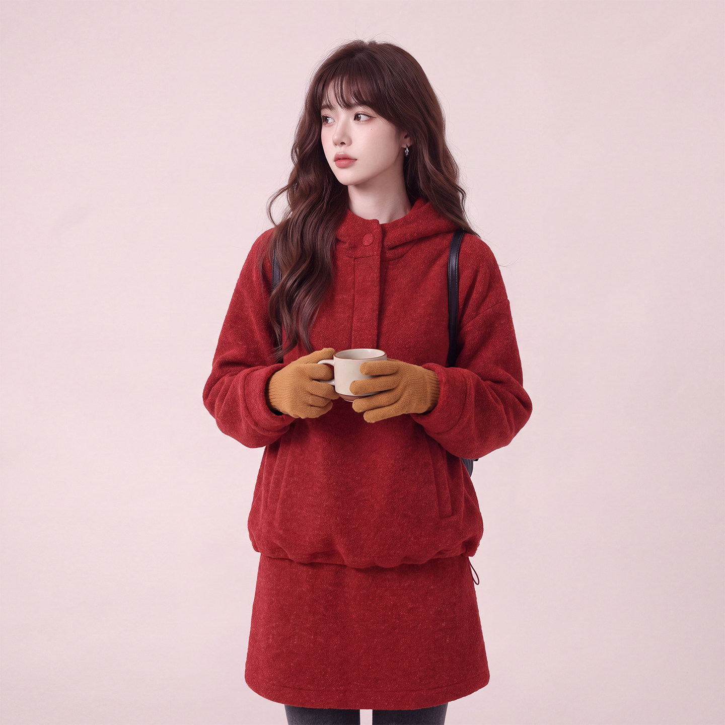 酒红连帽卫衣套装女冬季保暖