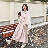 假两件盘扣上衣半身裙两件套 裙女2026春季 粉色新中式 国风提花套装