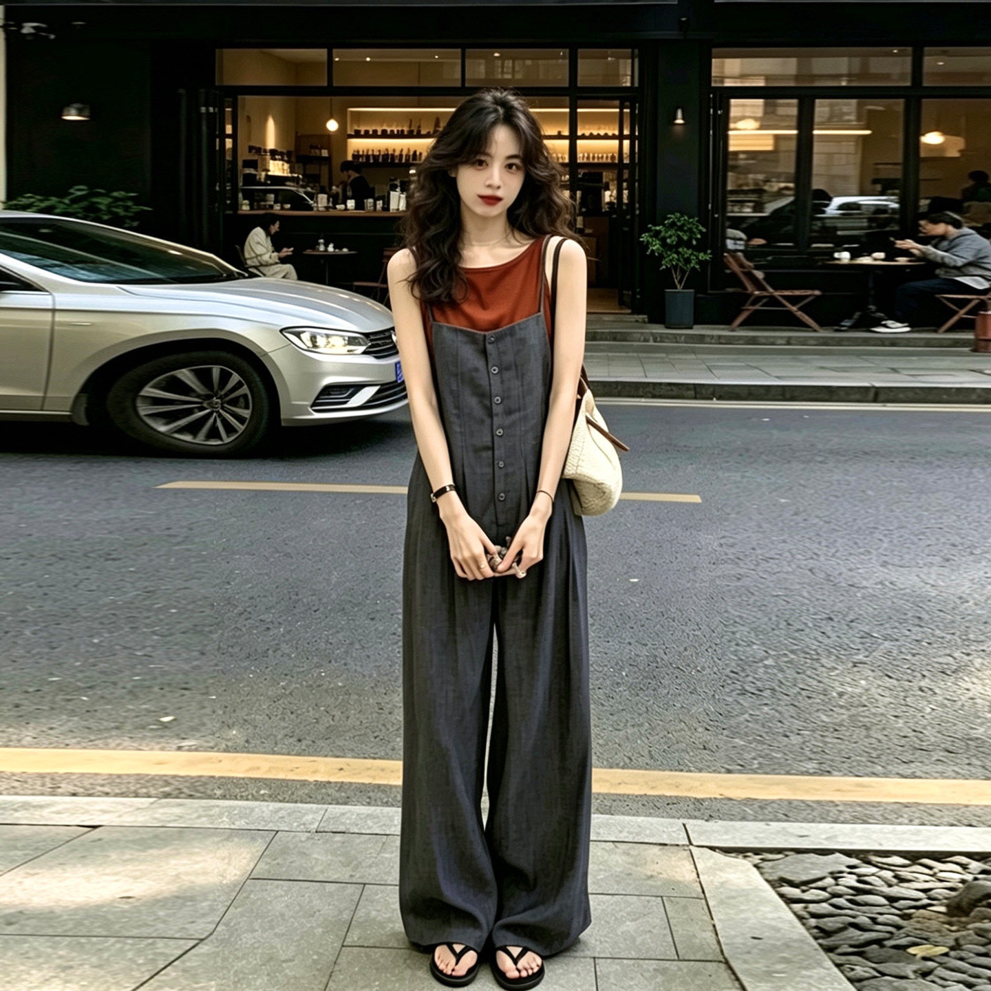 韩系慵懒背带裤套装女夏高级感