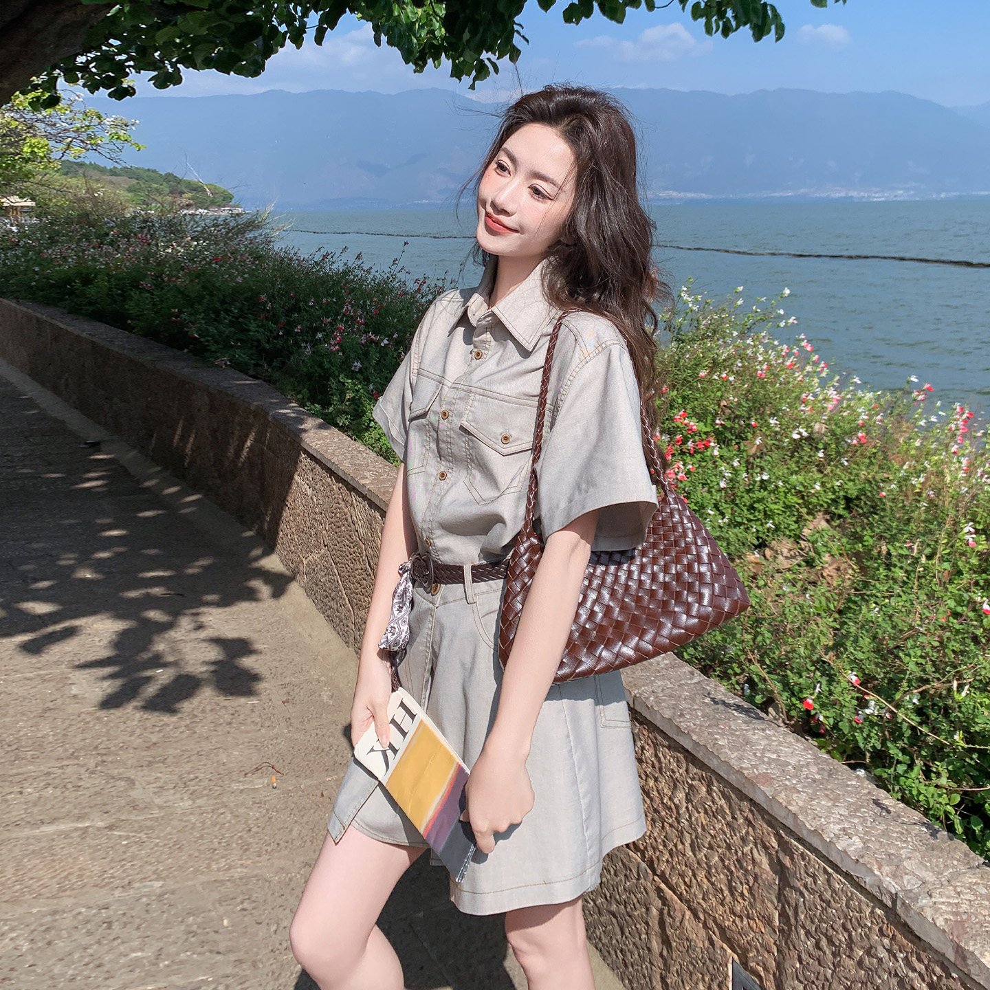 韩版小个子通勤百搭连衣裙套装女2026新款夏日收腰显瘦短裙两件套