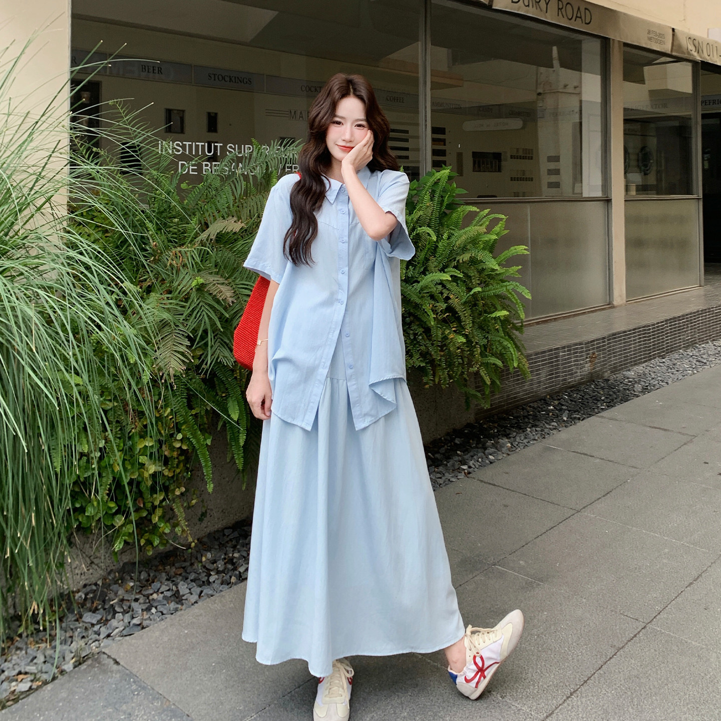 夏季慵懒风衬衫半身裙两件套女