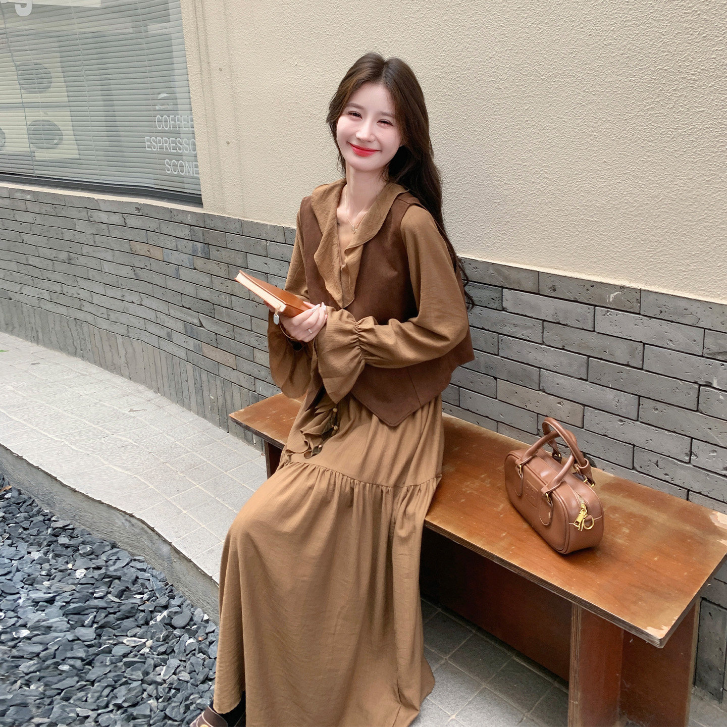 美拉德风马甲连衣裙两件套