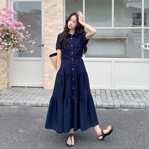 法式复古减龄通勤风连衣裙女2026新款夏日收腰显瘦高级感衬衫裙