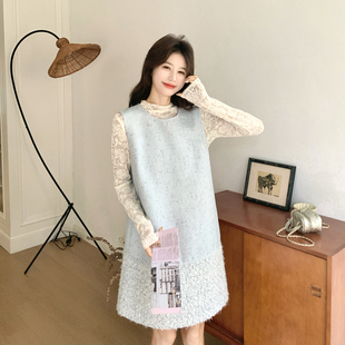 浅蓝色法式小香风连衣裙套装女2026春季小个子打底衫背心裙两件套