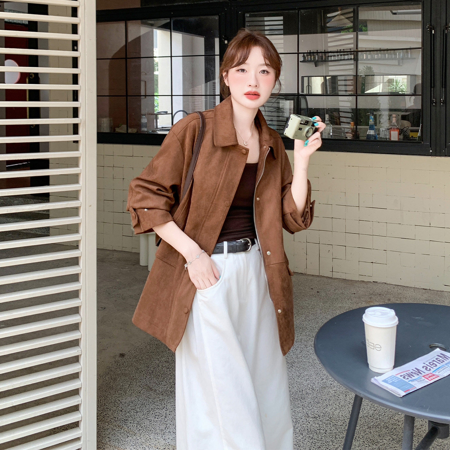 美拉德风麂皮绒外套女春秋翻领