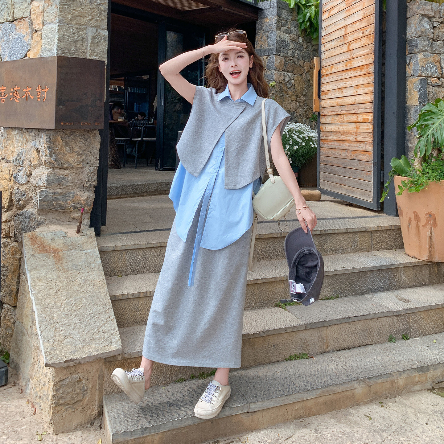 夏日韩版松弛感气质马甲套装女2026新款设计感衬衫半身裙三件套