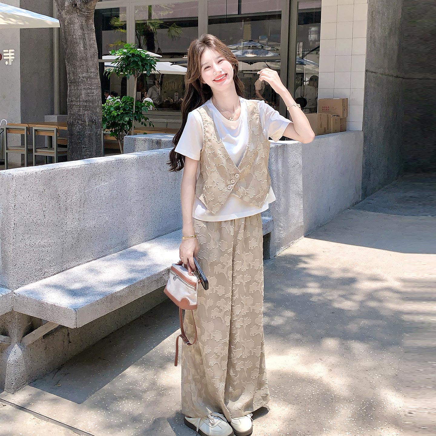 初夏流行爆款独特设计感提花套装女2026新款假两件上衣长裤两件套