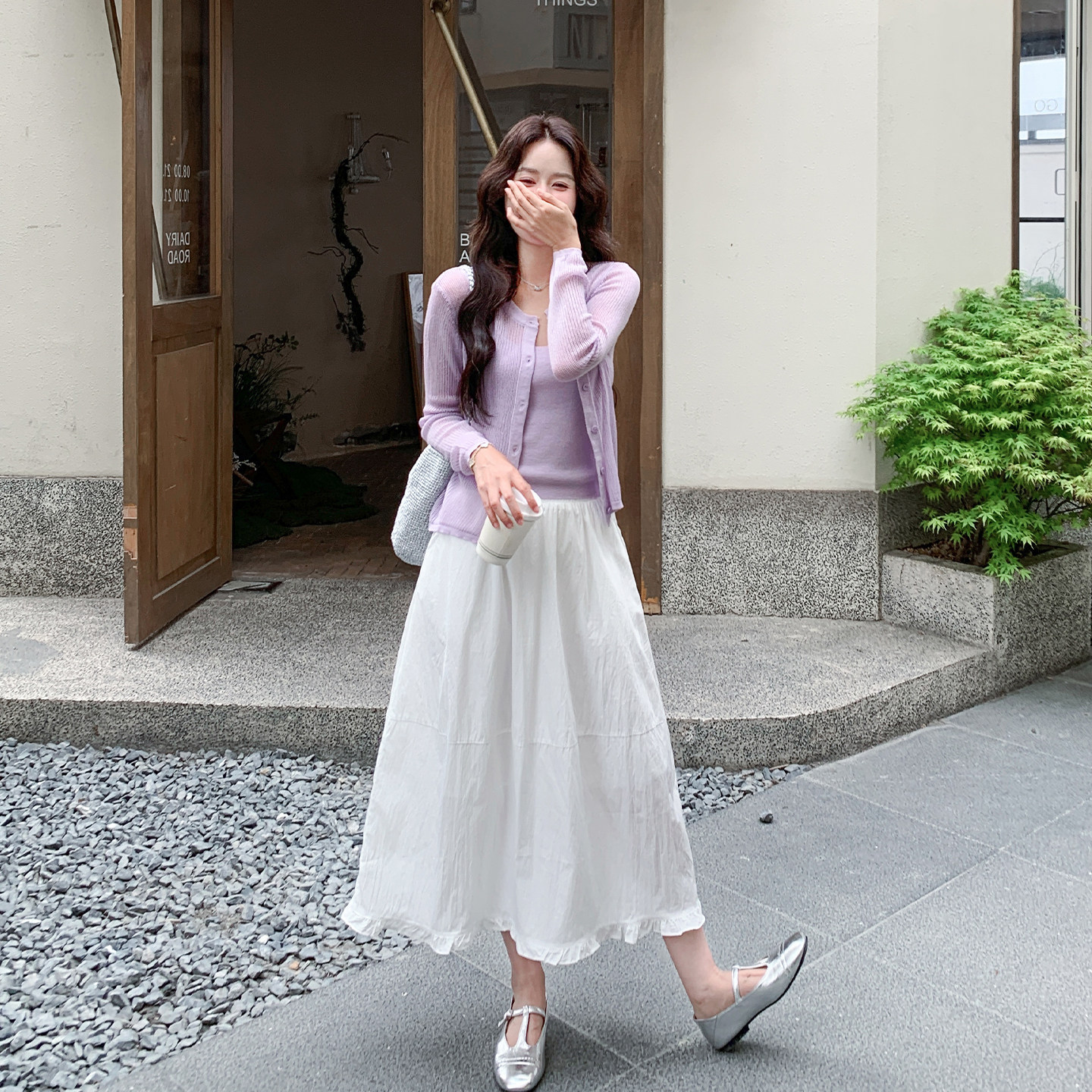 韩系温柔休闲风套装女2026初夏新款针织开衫吊带花边半身裙三件套