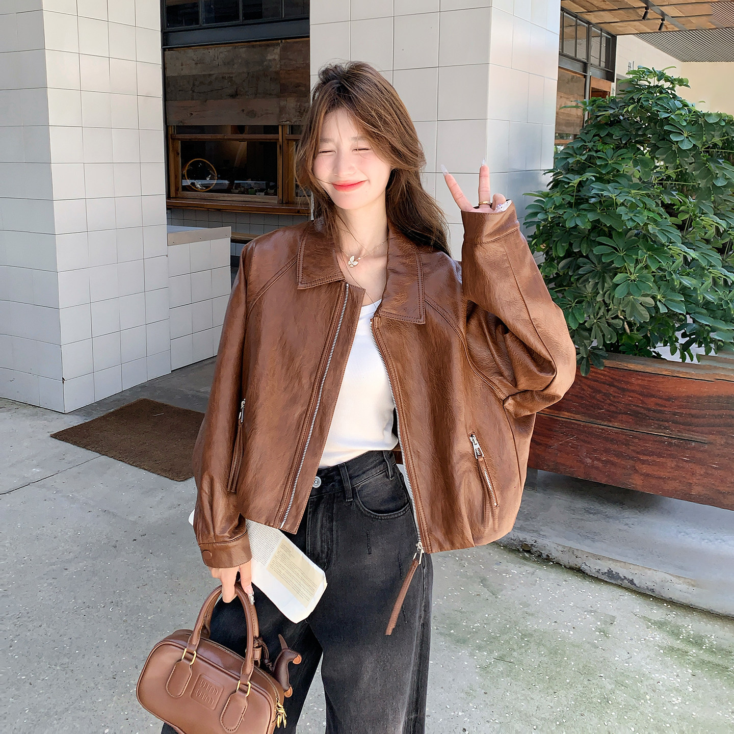 咖色美拉德休闲风皮衣外套女2026新款韩式小个子简约高级感PU夹克