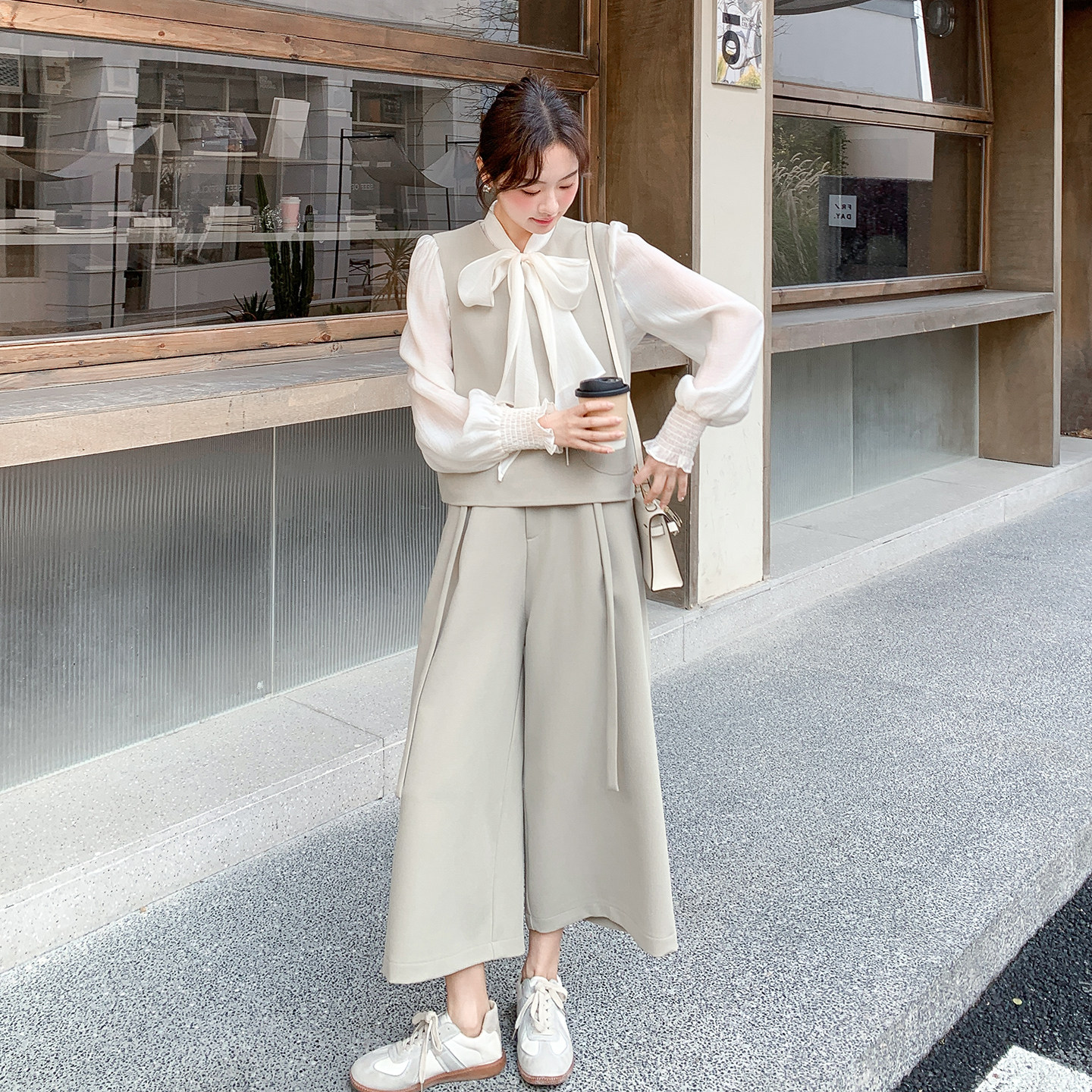 法式优雅氛围感西装马甲套装女2026春新款蝴蝶结内搭阔腿裤三件套