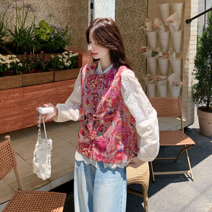 红色国风马甲套装女小个子2026春季新款新中式刺绣马甲衬衫两件套