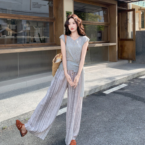 夏季女短袖阔腿裤两件套高级感