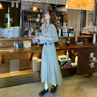 小个子穿搭韩系休闲时尚西装套装女2026春季高腰显瘦半身裙两件套