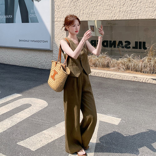 老钱风气质马甲阔腿裤套装女