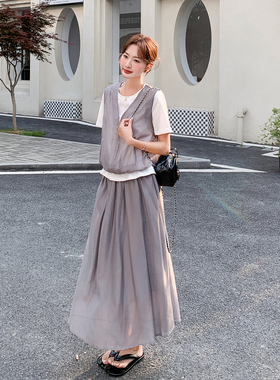 灰色韩式清冷慵懒风套装女2026新款夏日松弛感马甲半身裙两件套