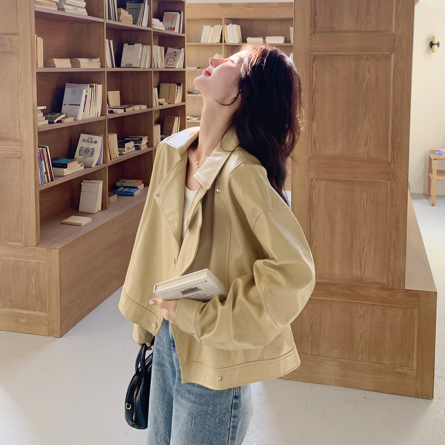 黄色可盐可甜PU皮衣外套女小个子2026春天新款韩系时尚设计感夹克