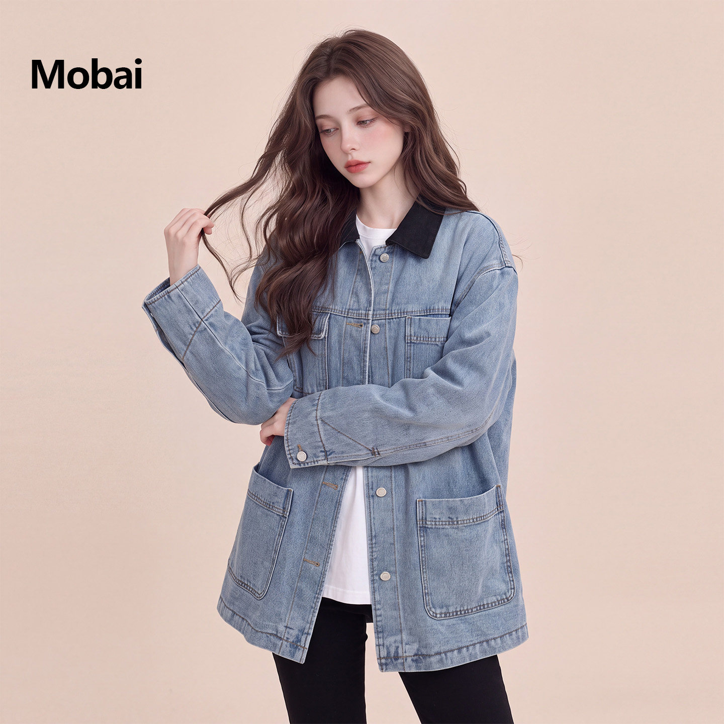复古撞色翻领白鸭绒羽绒服女款