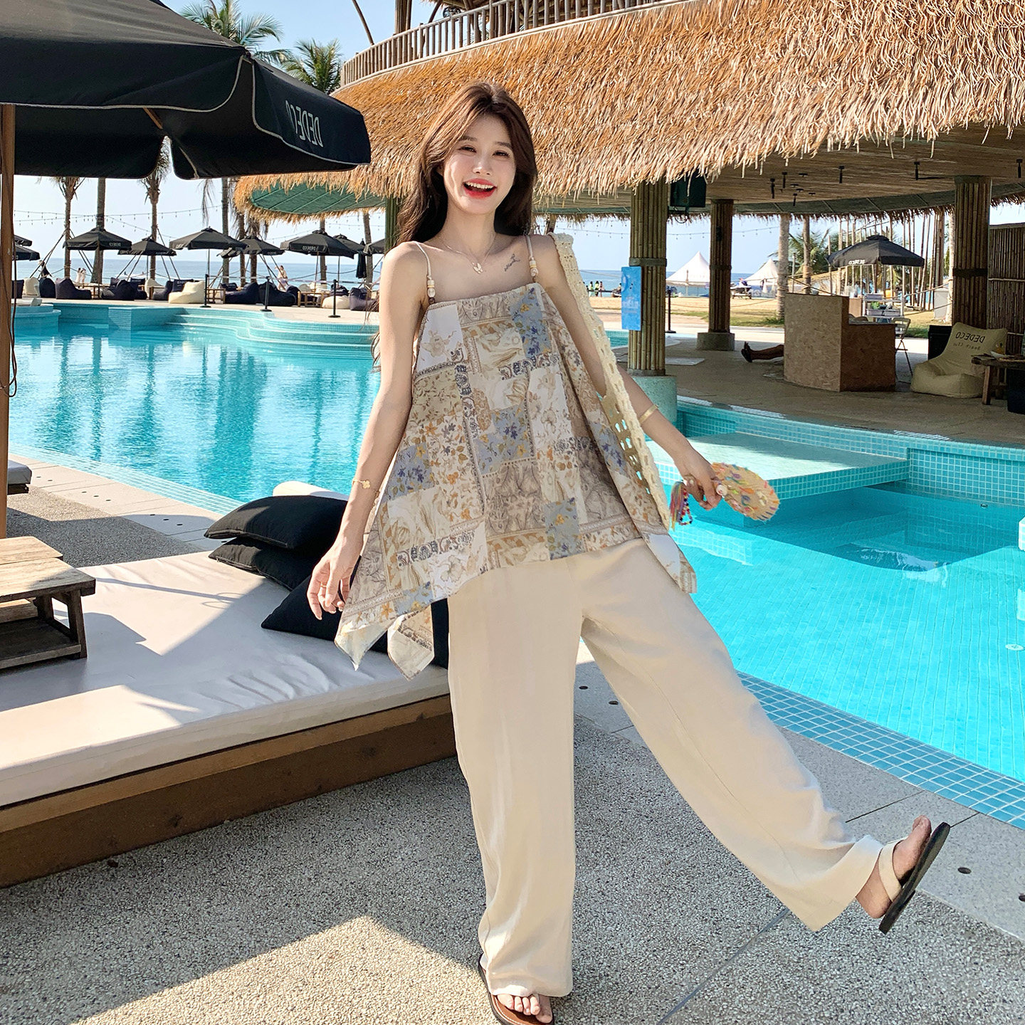 度假风印花吊带套装女夏新款