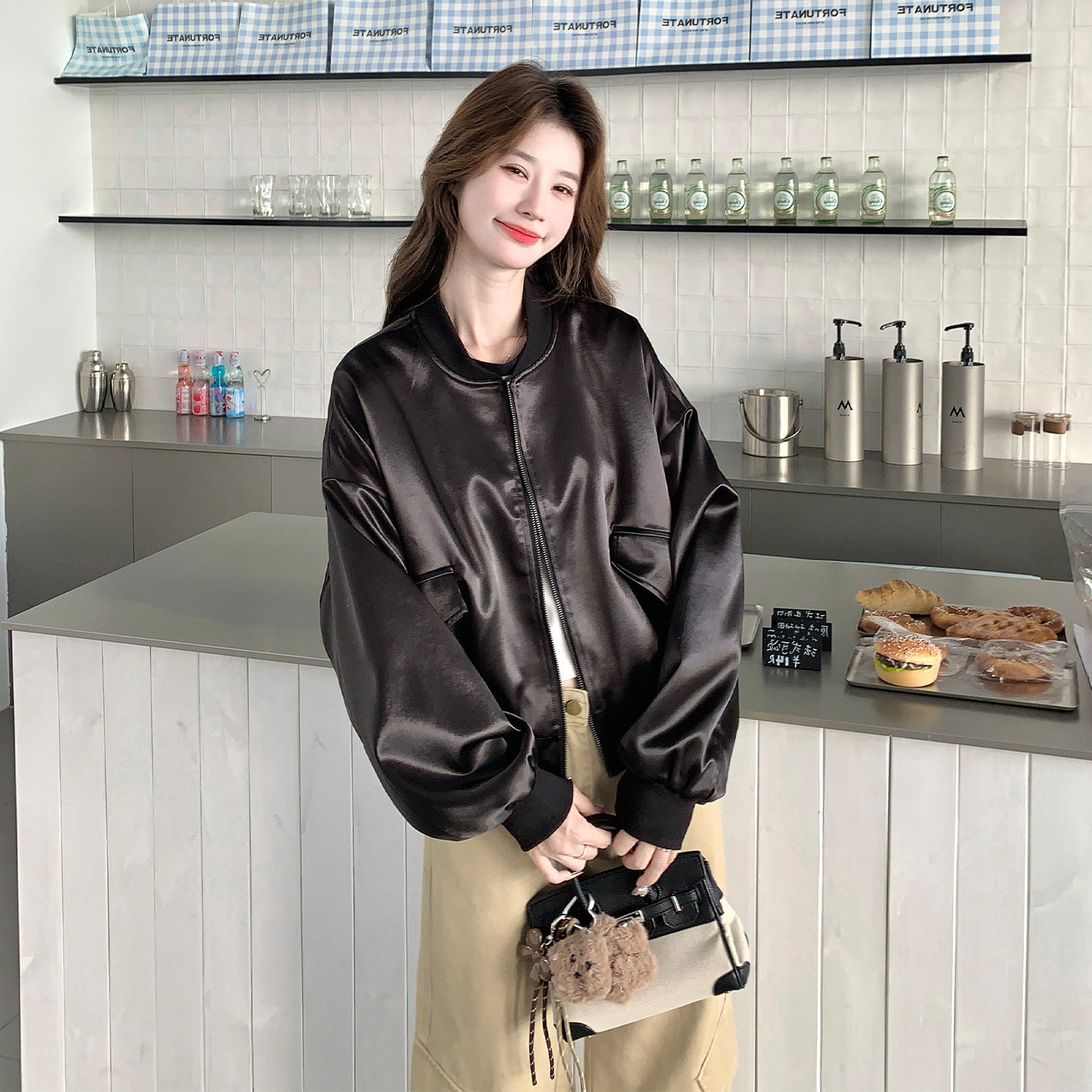 缎面棒球服短外套女秋季韩系