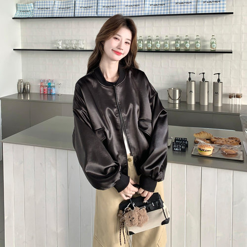 缎面棒球服短外套女秋季韩系