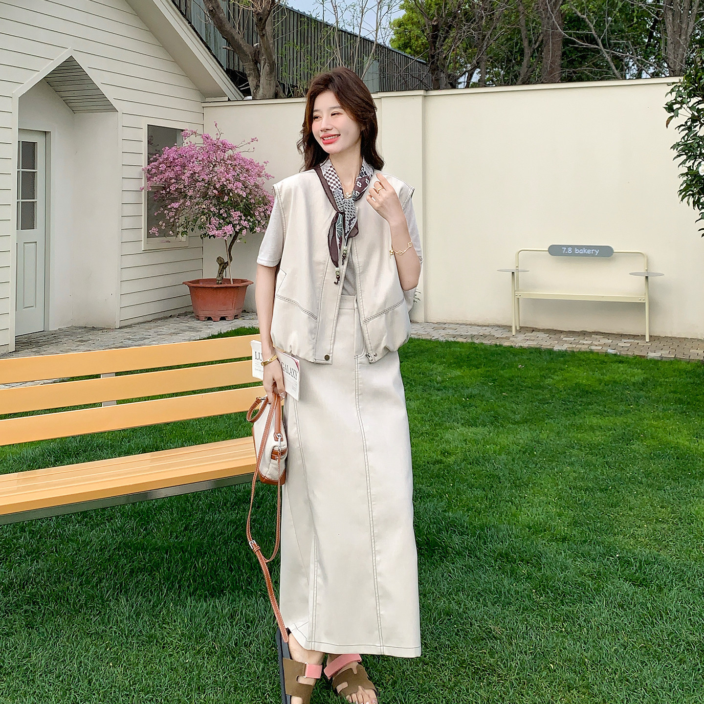 韩版时尚ins风休闲马甲套装女2026新款松弛感内搭半身裙三件套夏