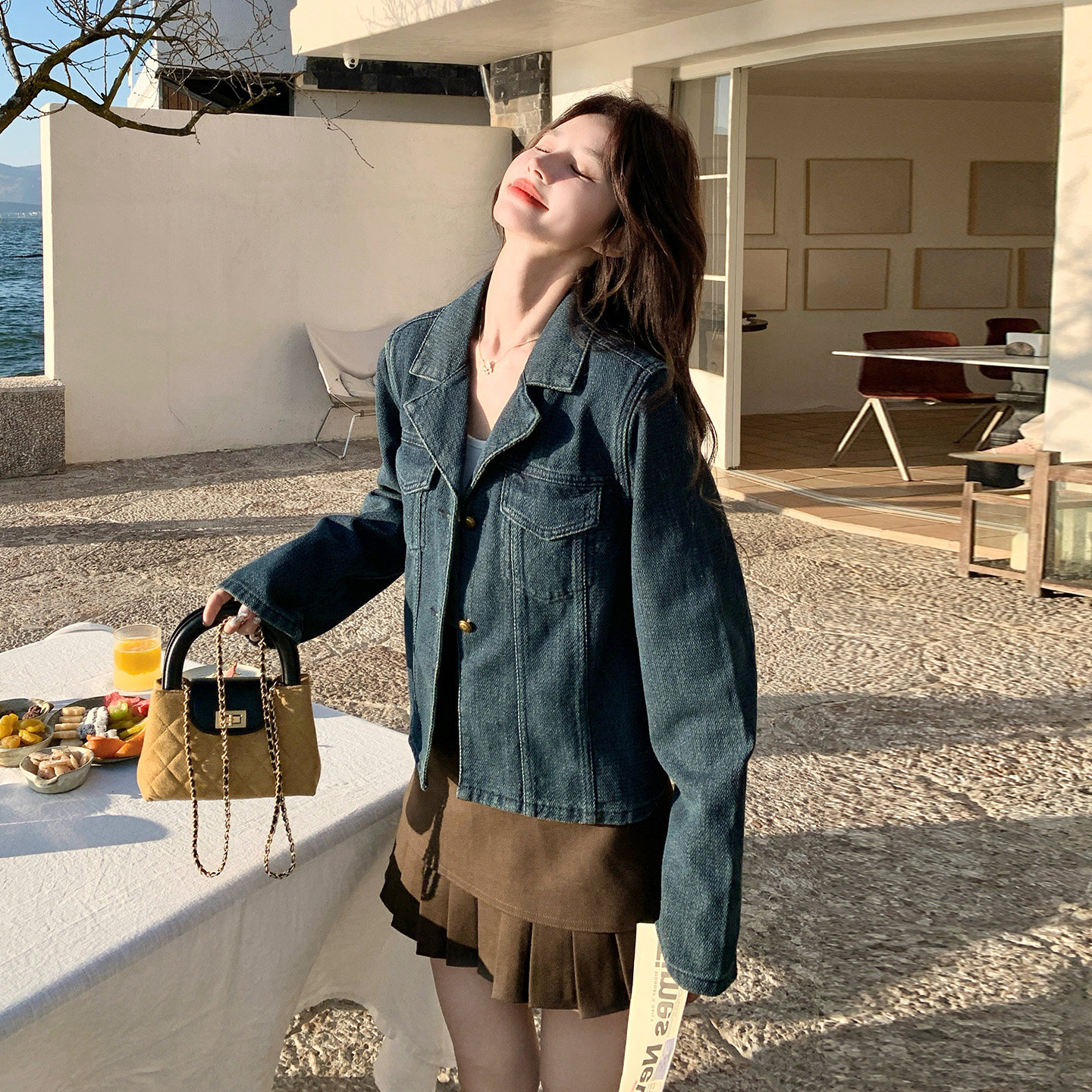 高级感轻熟风小个子牛仔西装领外套女2026春新款盐系时髦气质上衣