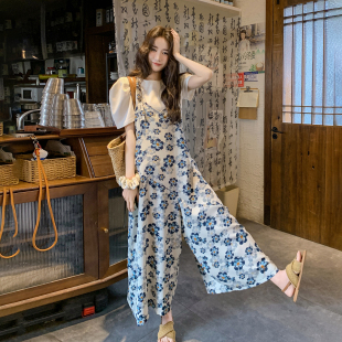 时髦洋气氛围感连身裤 韩版 新款 女2026年夏季 别致超好看印花背带裤