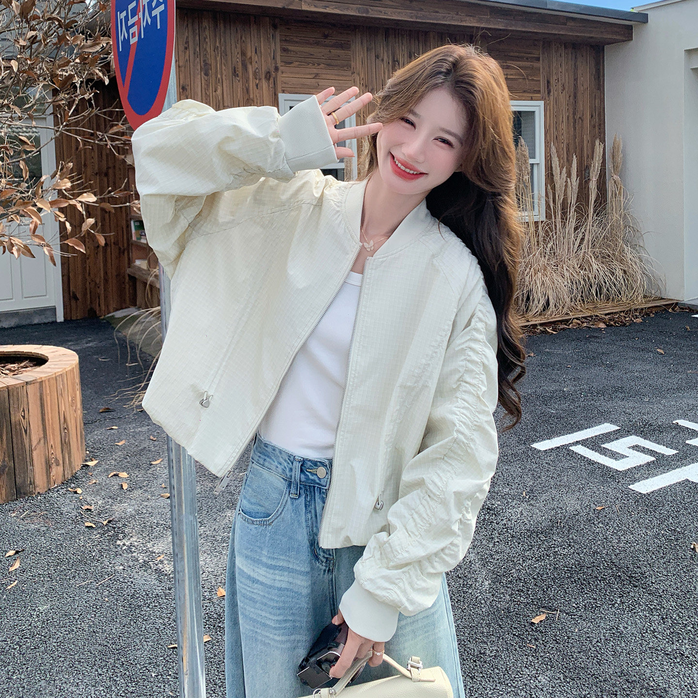 休闲短款拉链外套女宽松夹克