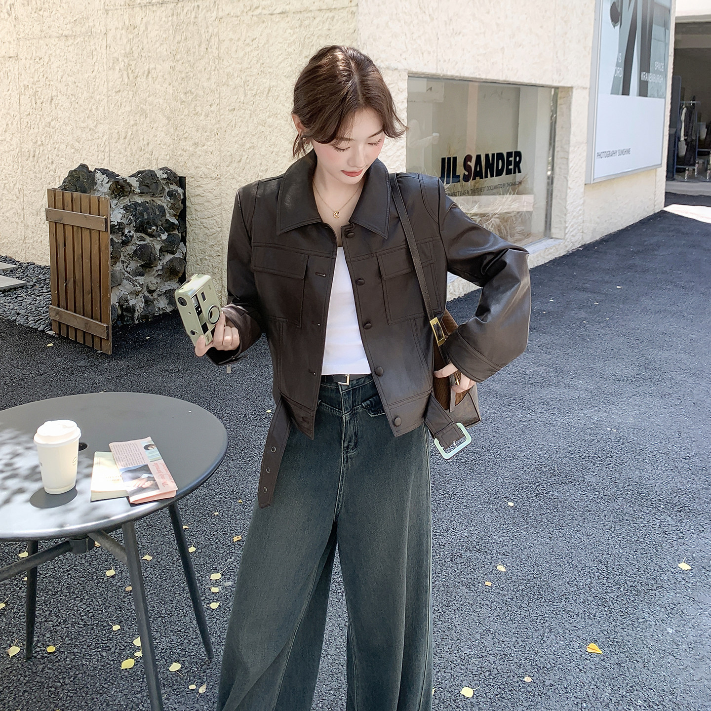 咖色复古高级感短款皮衣外套女2026春美式小个子又酷又飒PU皮夹克