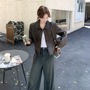 咖色复古高级感短款皮衣外套女2026春美式小个子又酷又飒PU皮夹克