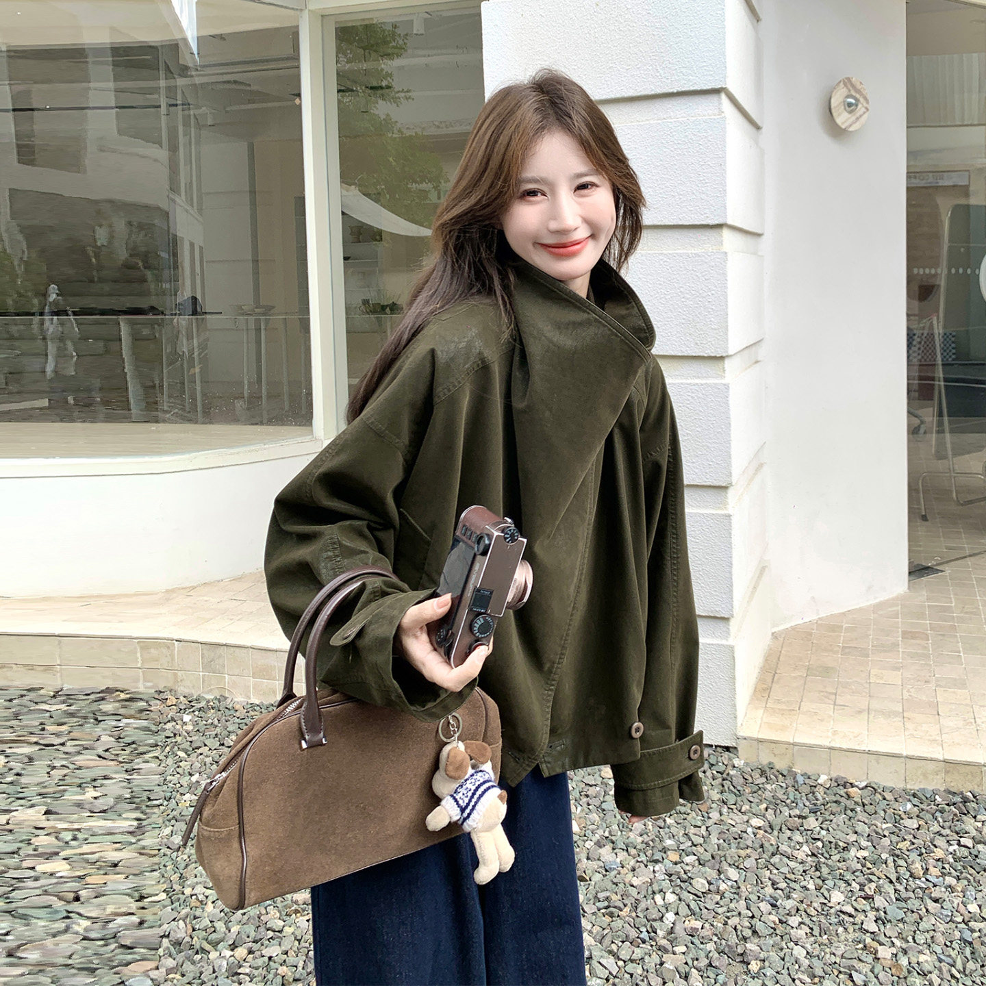 复古麂皮绒立领显瘦短款夹克女