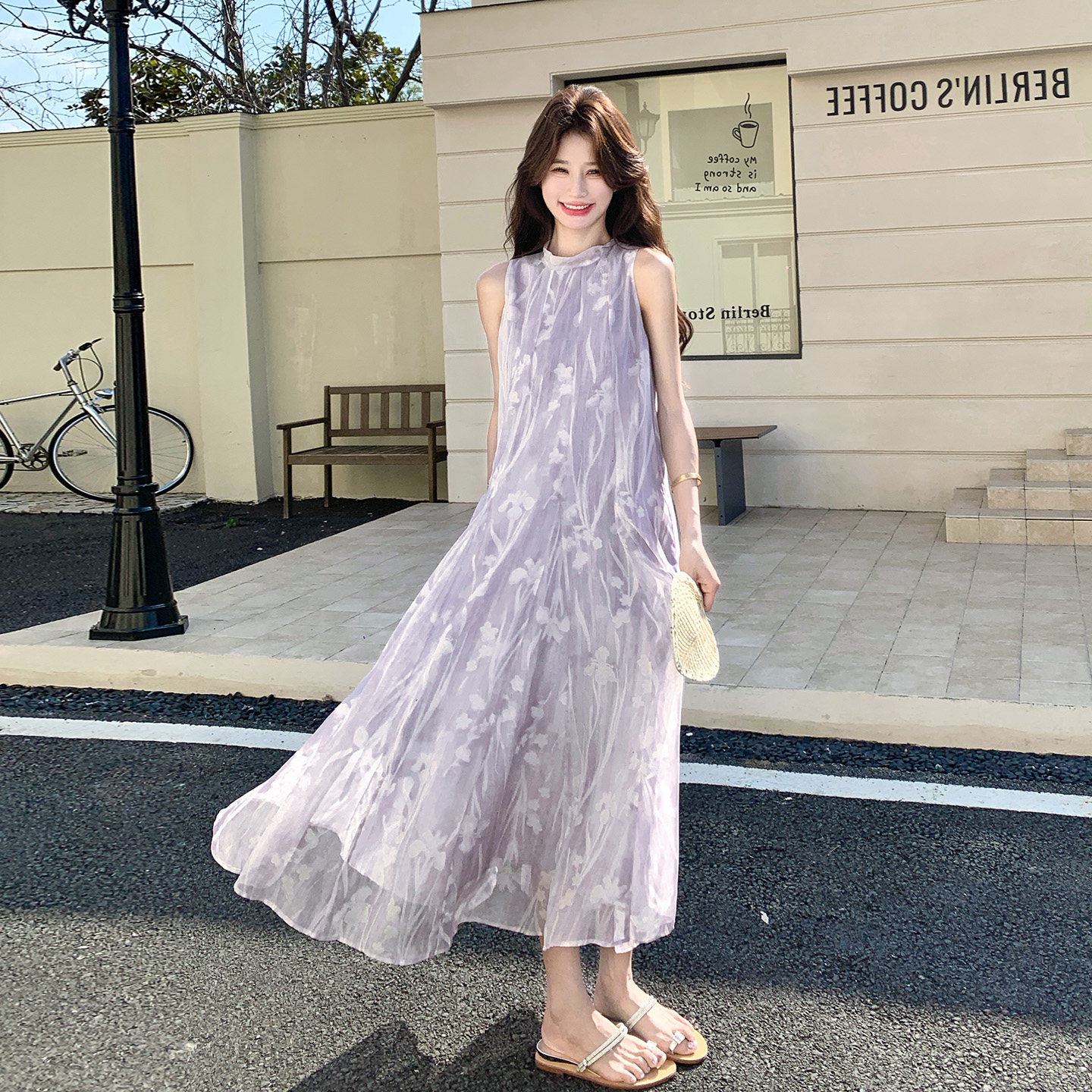 紫色浪漫优雅风无袖连衣裙女2026新款夏日法式高级感提花背心裙