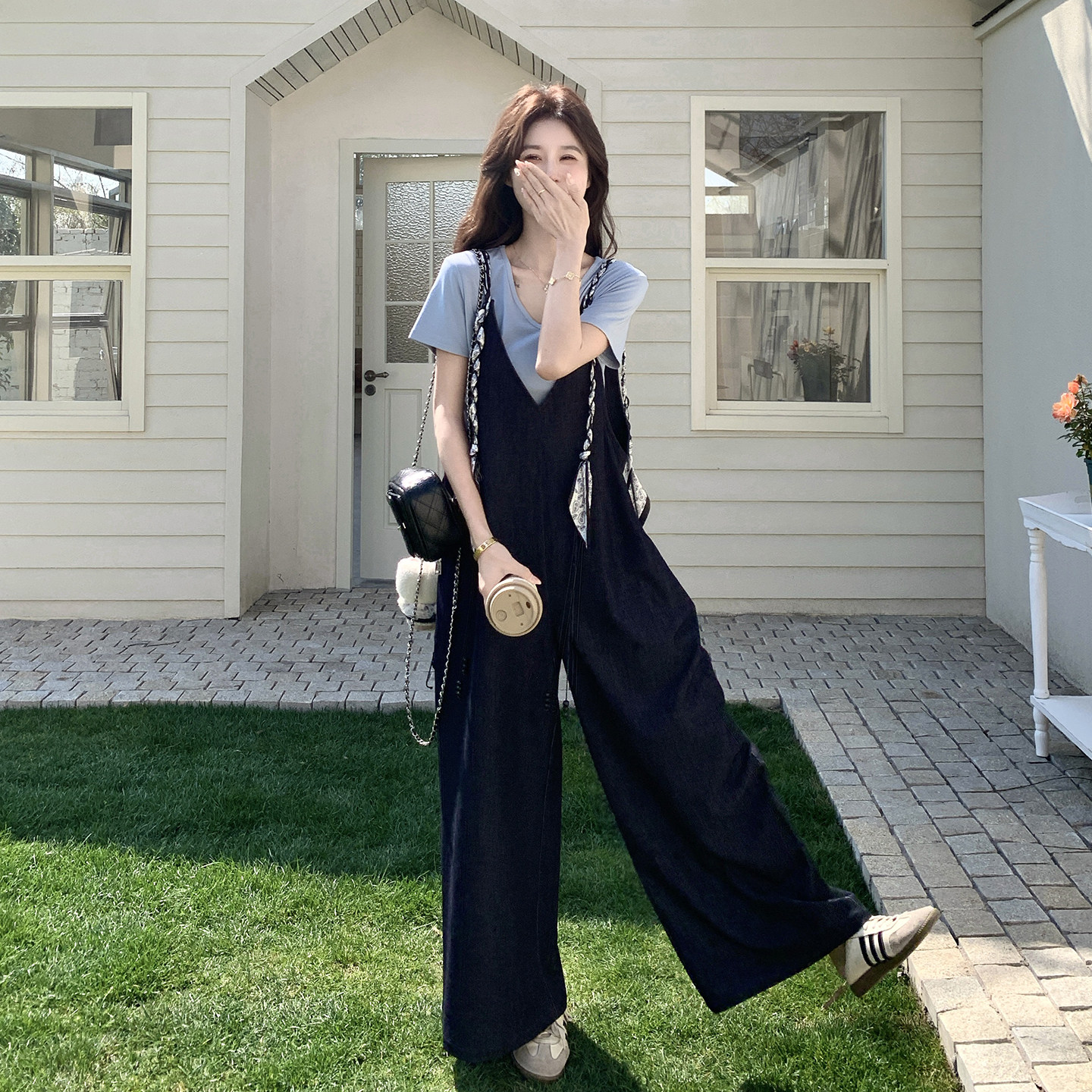 夏季韩里韩气通勤学院风背带裤套装女2026新款时尚休闲内搭两件套