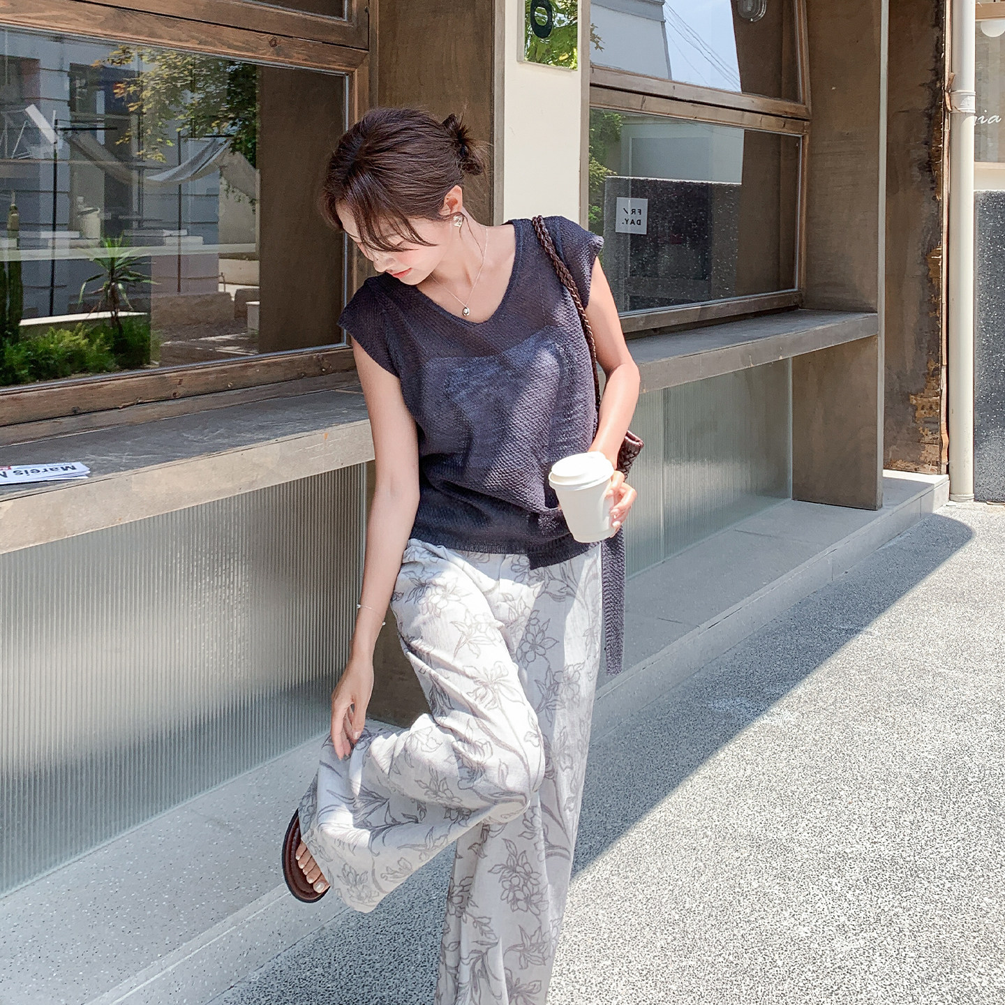 夏季慵懒风无袖阔腿裤两件套女