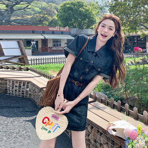 ins风牛仔连衣裙女夏季修身A字