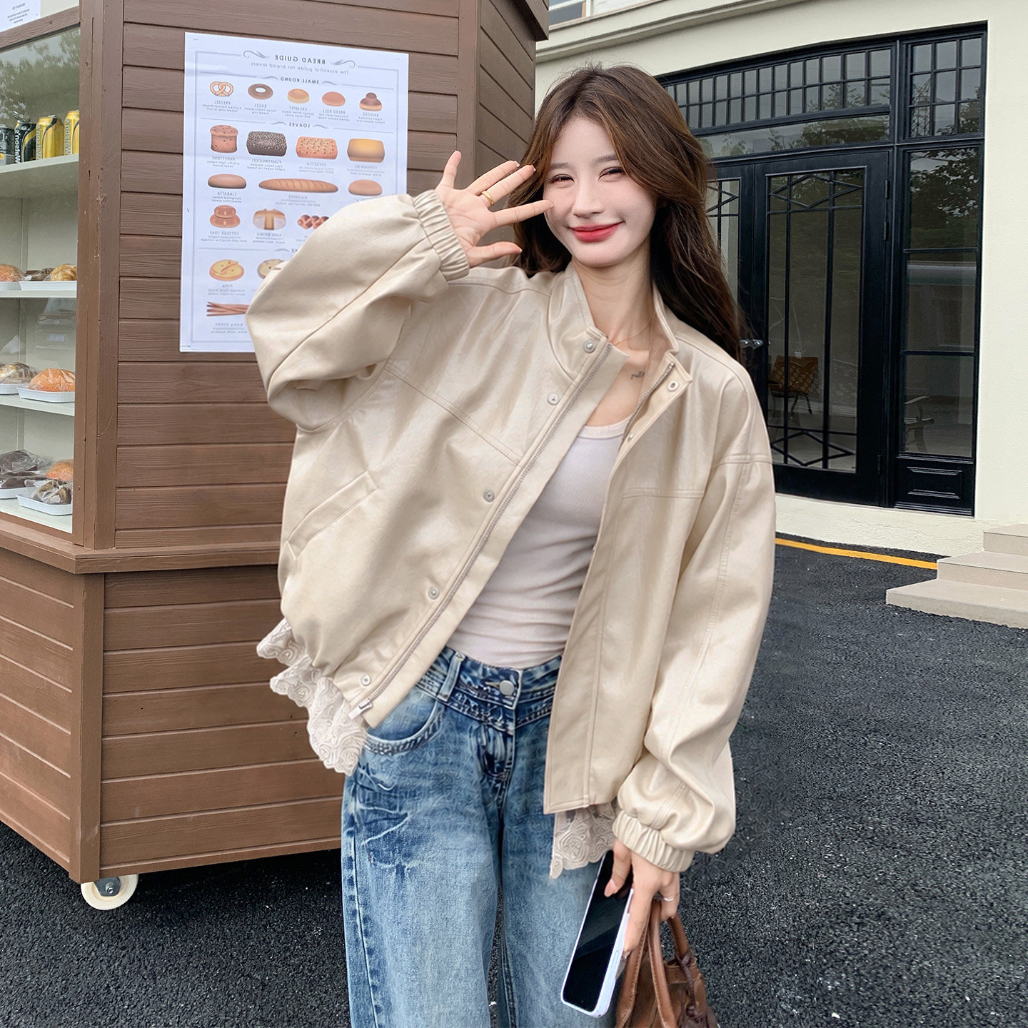 韩系立领宽松短款皮衣女秋季