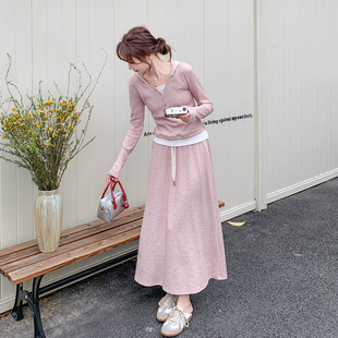 粉色韩系甜美风休闲运动套装女2026春季减龄连帽卫衣阔腿裤两件套