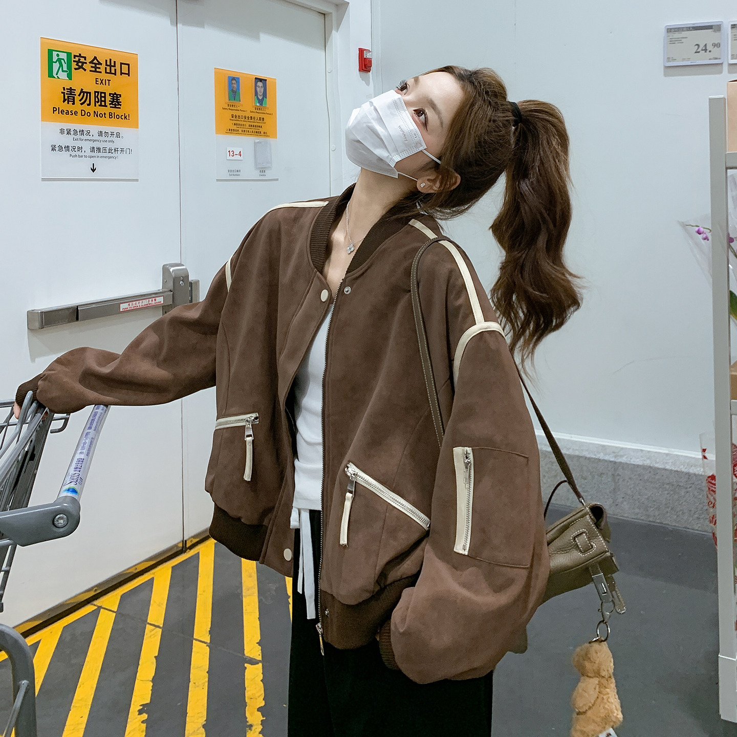 咖色美拉德学院风减龄气质外套女小个子2026春天新款韩系撞色夹克