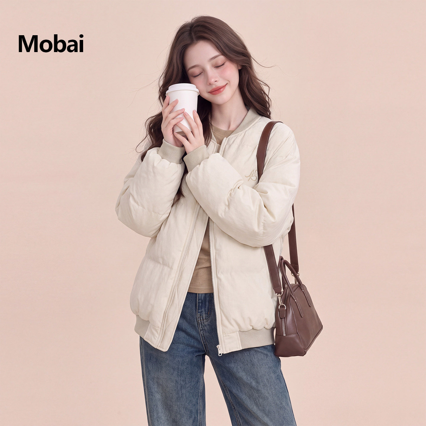 Mobai 米白色休闲学院风羽绒服女2026冬新款韩系90绒轻薄百搭外套