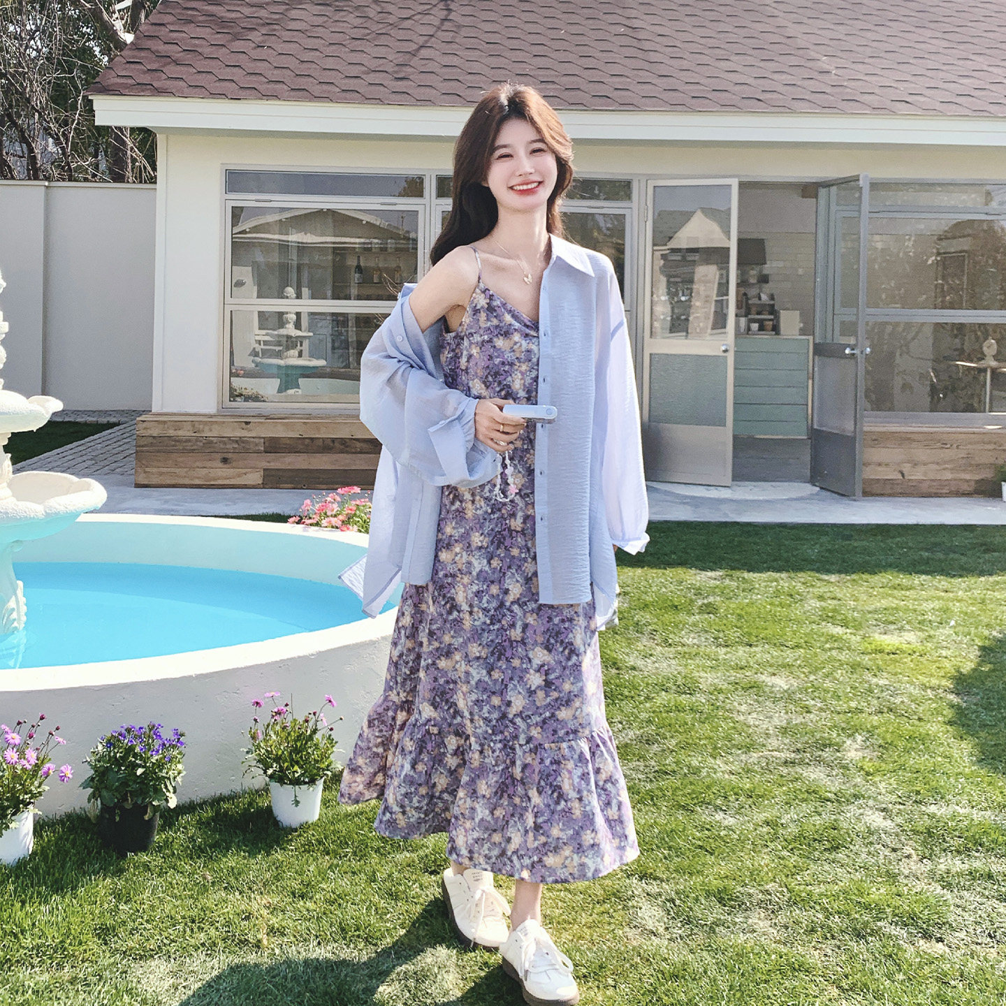 法式复古甜美氛围感碎花吊带连衣裙套装女2026夏季新款开衫两件套