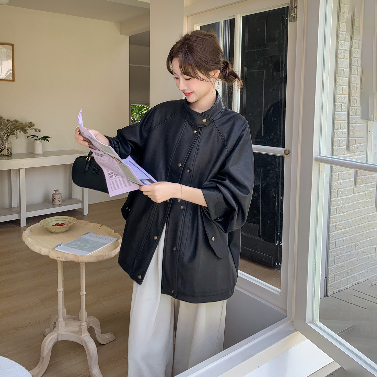 黑色美式酷飒风立领皮衣外套女2026春新款高级感气质炸街PU皮夹克