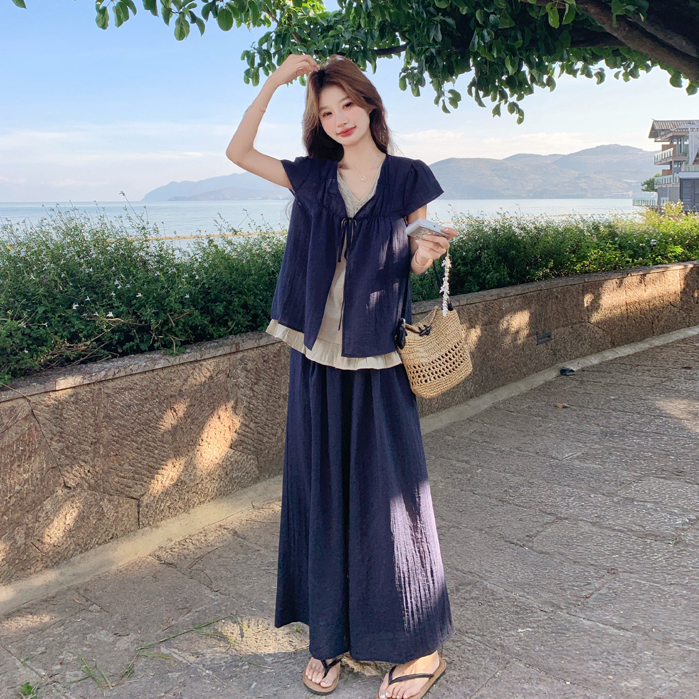 假两件短袖套装女夏季韩系松弛感
