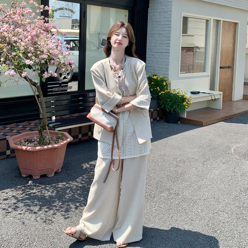 老钱风西装马甲阔腿裤套装女